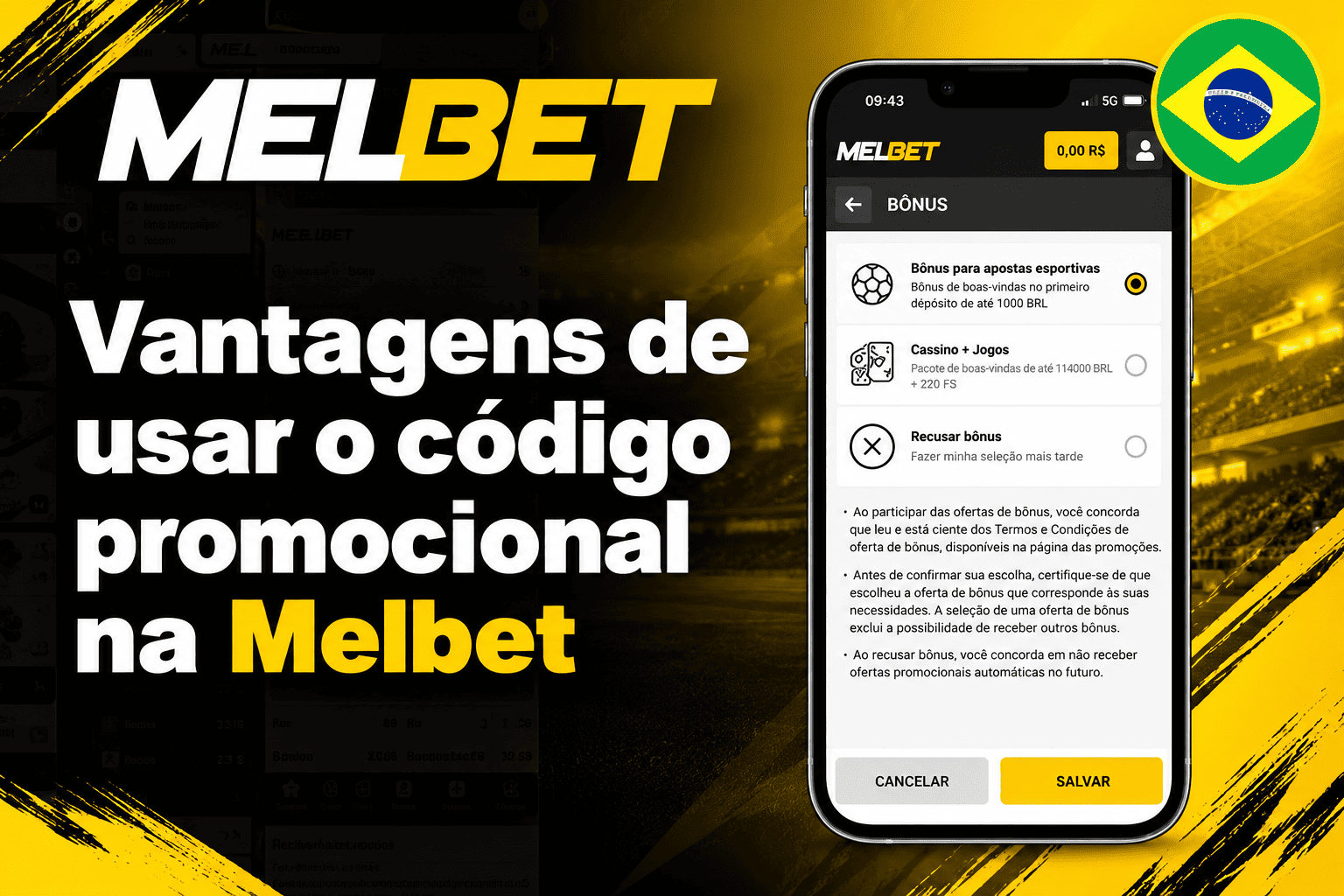 Vantagens de usar o código promocional na Melbet: tela de seleção de bônus de boas-vindas