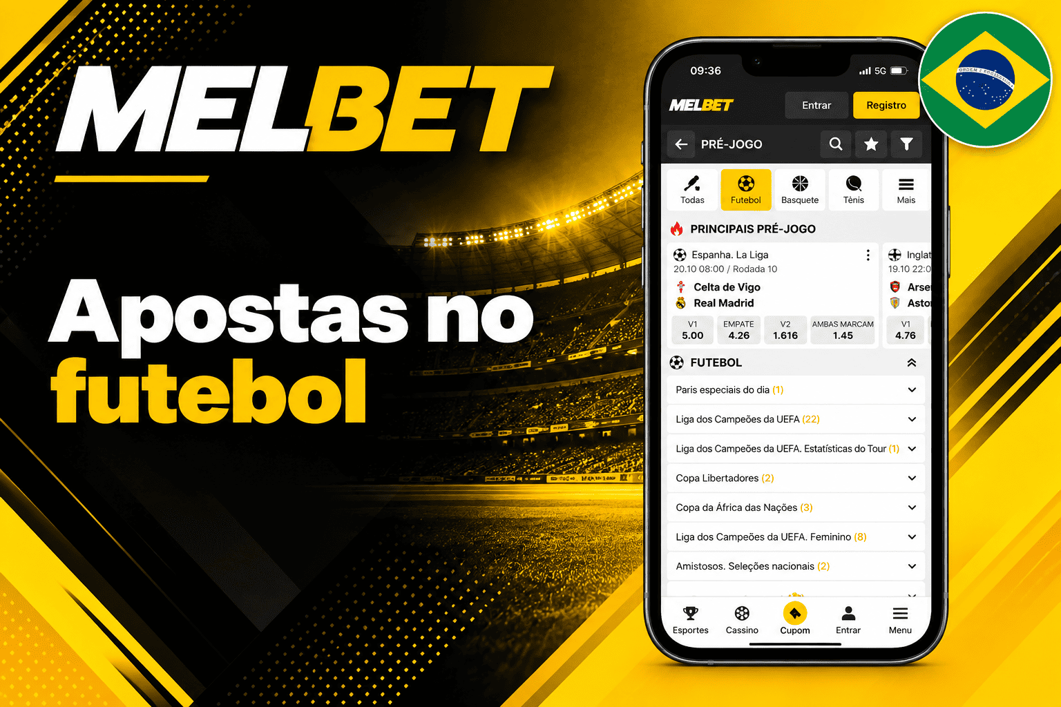 Apostas no futebol na Melbet: linha pré-jogo com La Liga e Liga dos Campeões da UEFA