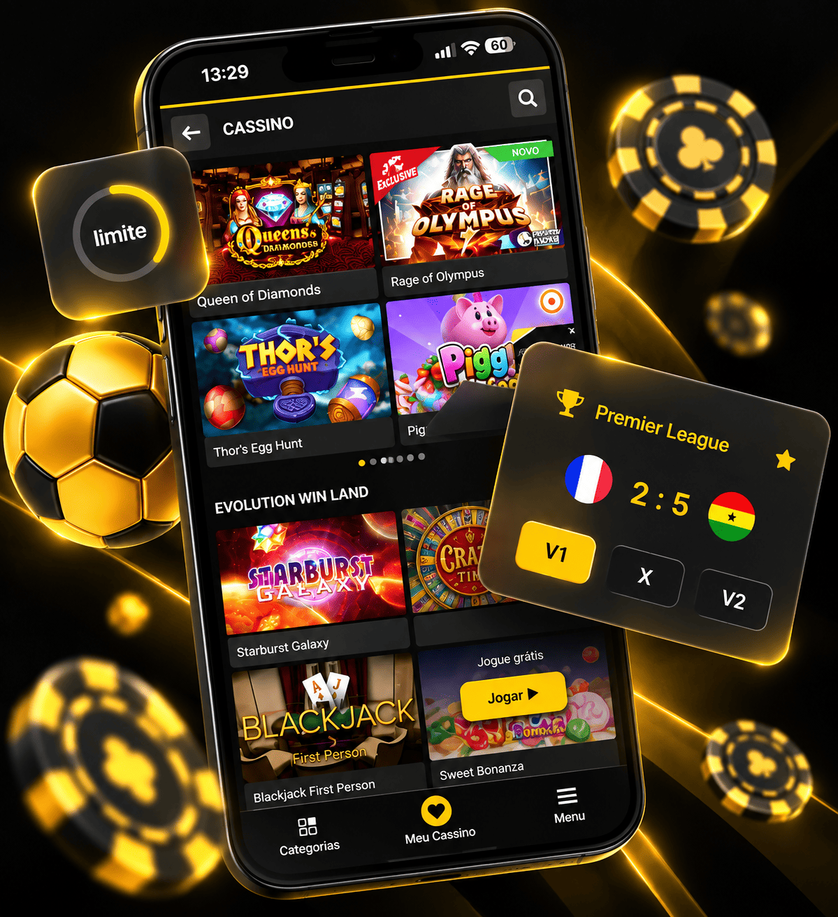 App Melbet no celular com Rage of Olympus, Starburst Galaxy e aposta ao vivo Premier League